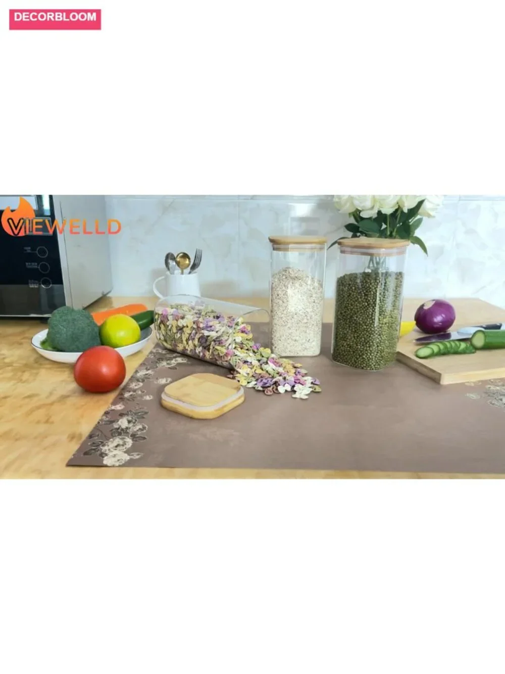 3-Pack 1.6 Qt Square Glass Storage Jars with Bamboo Lids, Airtight Canisters